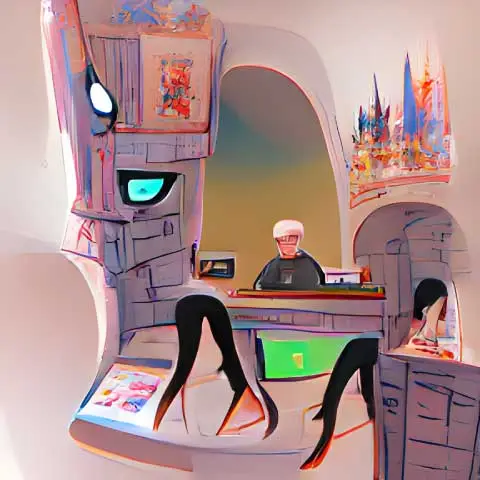 A.I. Bild über zwei Androiden in einem Schloss