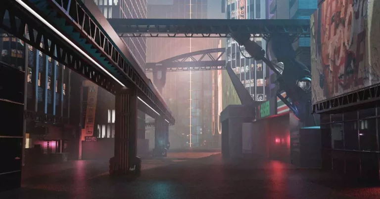 Eine Stadt in der Zukunft welche auf Technologie basiert